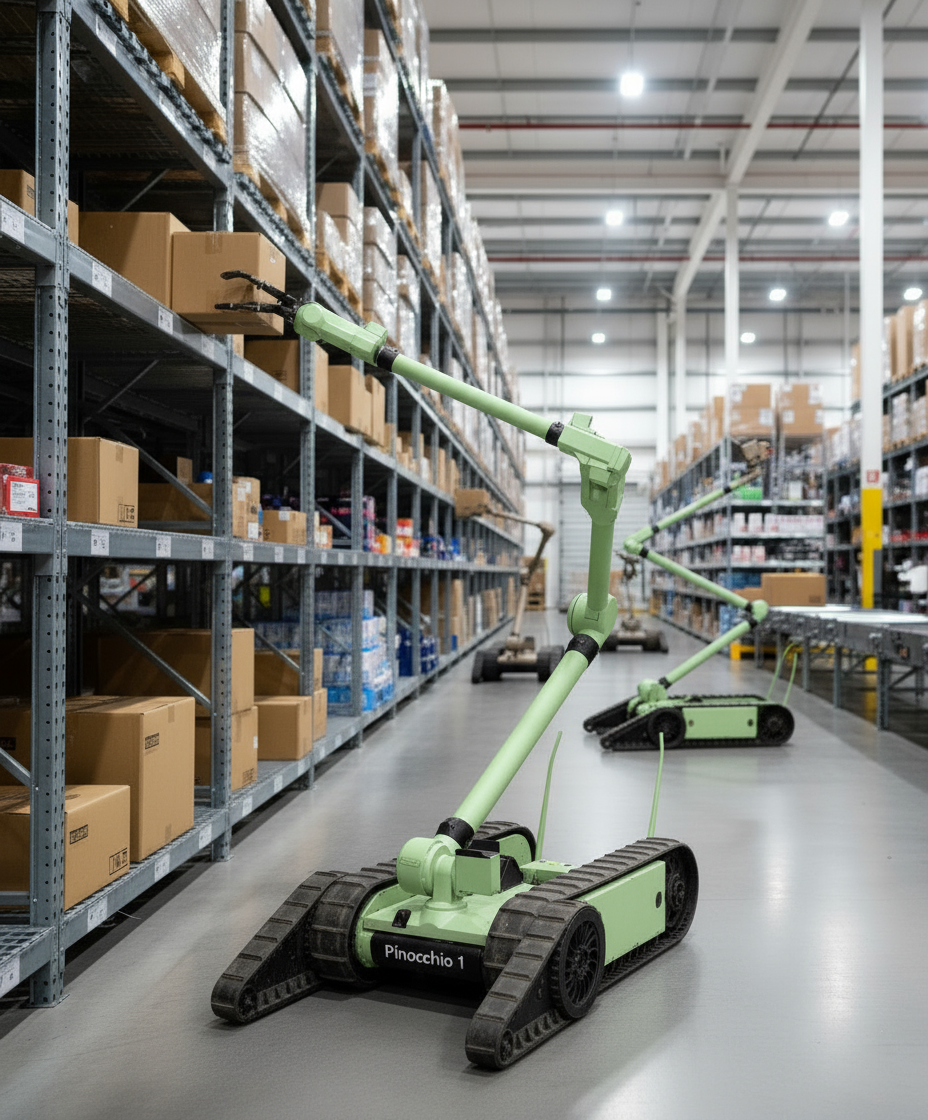 Robotic arm packing a box in a warehouse